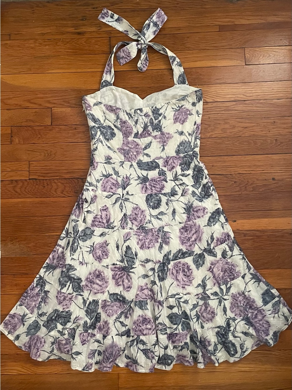 Odille Anthropologie White and purple floral eyelet tiered midi dress size 2 - Picture 2 of 11